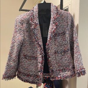 Zara Red and Blue Blazer Sophisticated Tweed Design Medium NWT 2426/660